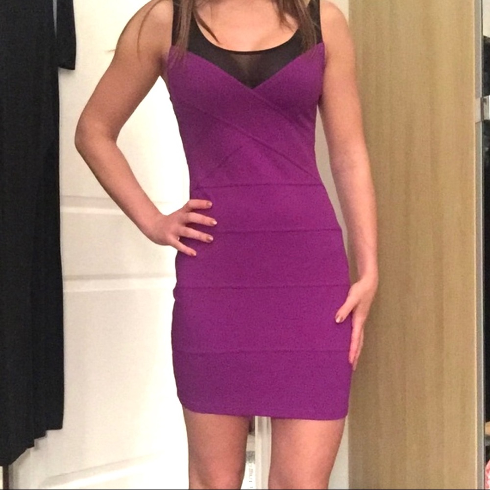 Express Purple & Mesh Bandage Bodycon Dress